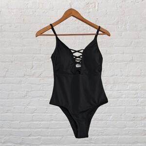 No Boundaries One Piece Swimsuit XS Black Lace Up Front NWT